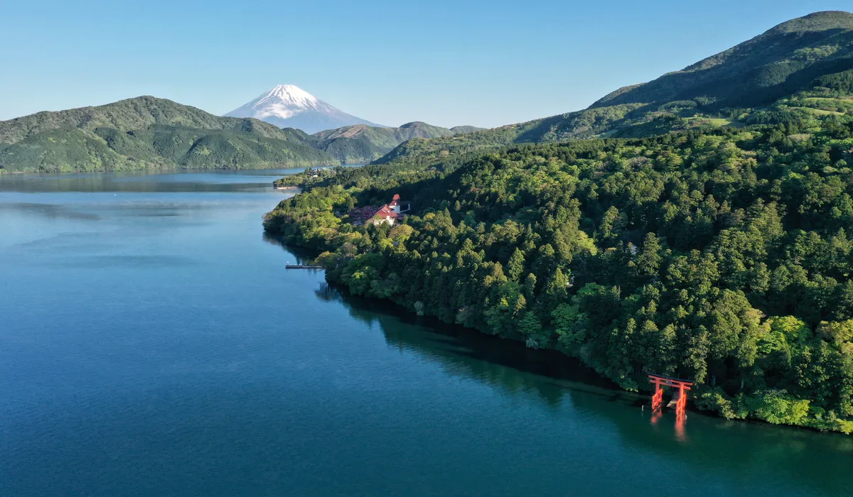 Lake Ashi, Mount Fuji, and the Hakone Shrine torii