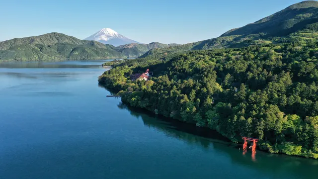 Lake Ashi, Mount Fuji, and the Hakone Shrine torii