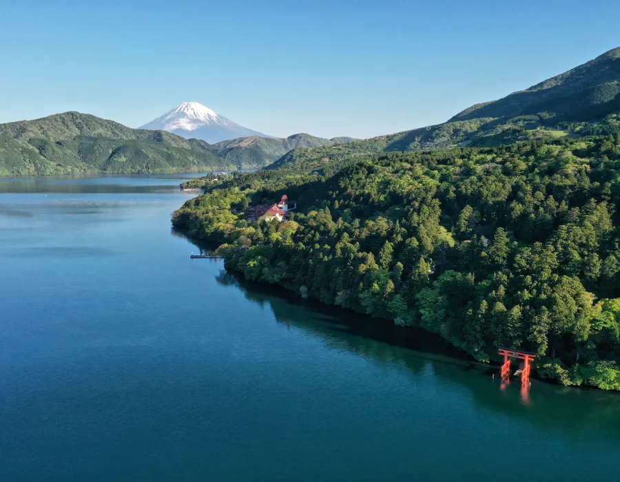 Lake Ashi, Mount Fuji, and the Hakone Shrine torii