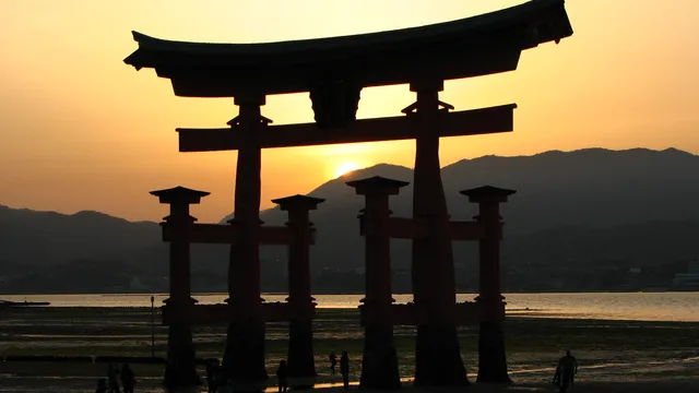 Itsukushima torii gate at sunset, Miyajima
