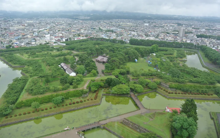 Aerial view of the star-shaped Goryokaku fort from Goryokaku Tower