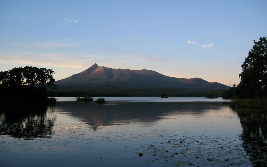 Mount Komagatake over Onuma pond at dusk