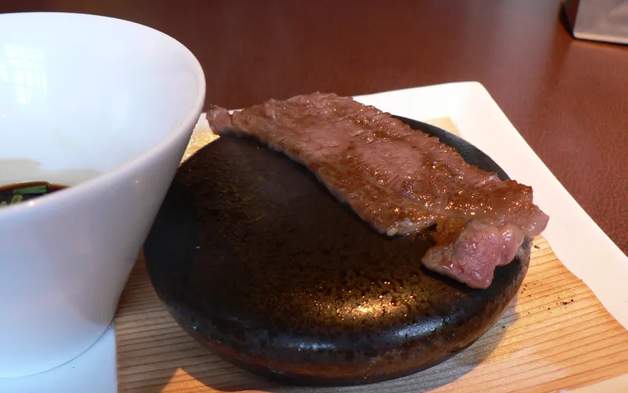 Kobe beef seared on a hot stone, ishiyaki style