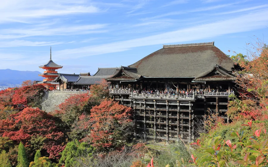 Main hall of Kiyomizudera temple in autumn