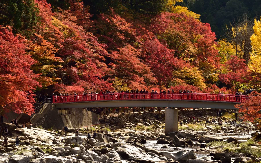Taigetsukyo Bridge, Korankei Gorge, autumn foliage