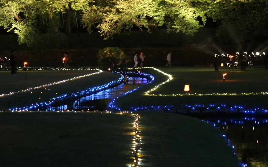 Korakuen Garden illuminated at night, Okayama