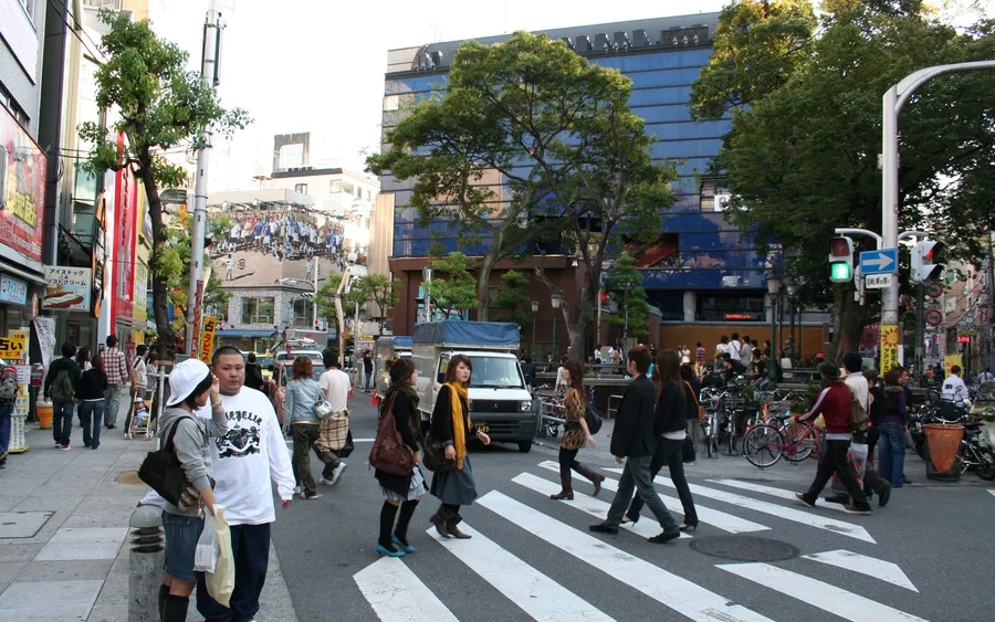 A busy street crossing in Amerikamura, Osaka
