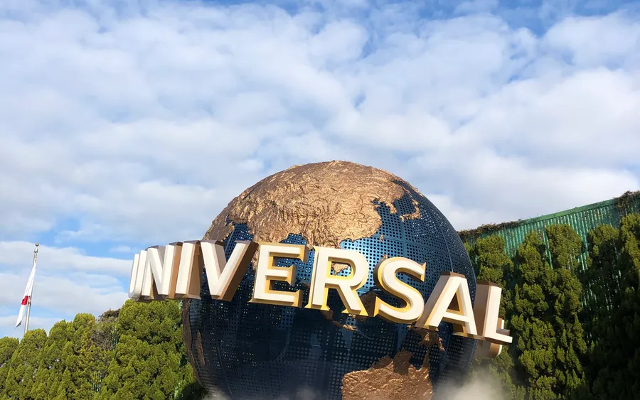 The globe entrance sign at Universal Studios Japan