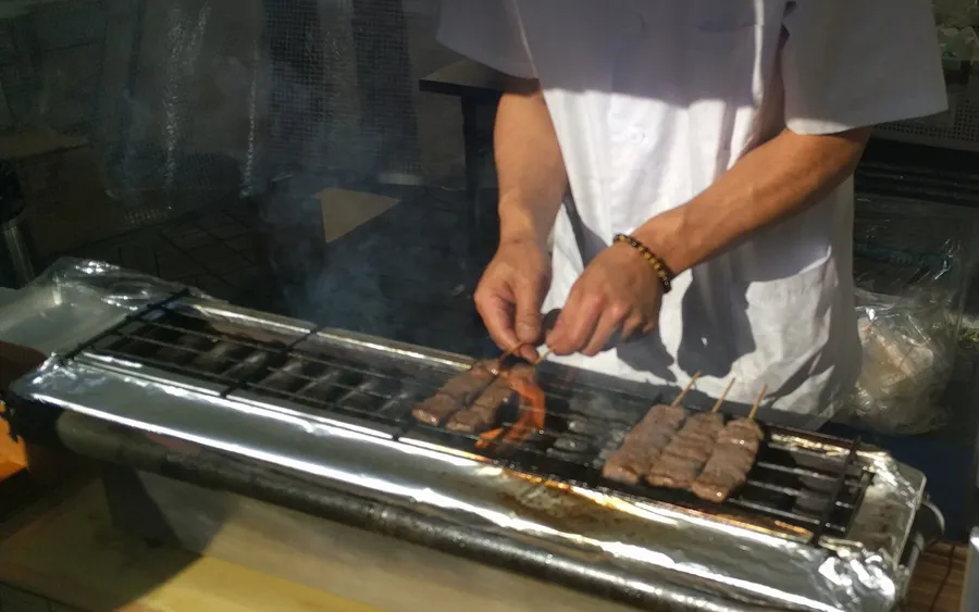 Grilling Hida beef, Takayama street food