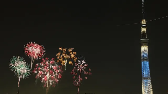 Sumida River Fireworks Festival with Tokyo Skytree, Tokyo